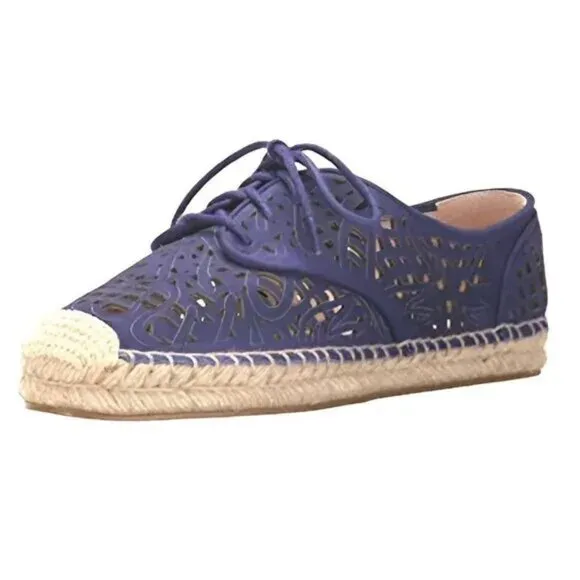 Vince Camuto Navy Blue Pierced Leather Lace Espadrilles Shoes Flats Loafers 8.5