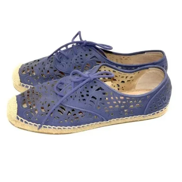 Vince Camuto Navy Blue Pierced Leather Lace Espadrilles Shoes Flats Loafers 8.5