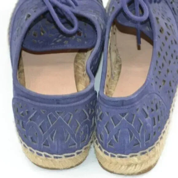 Vince Camuto Navy Blue Pierced Leather Lace Espadrilles Shoes Flats Loafers 8.5