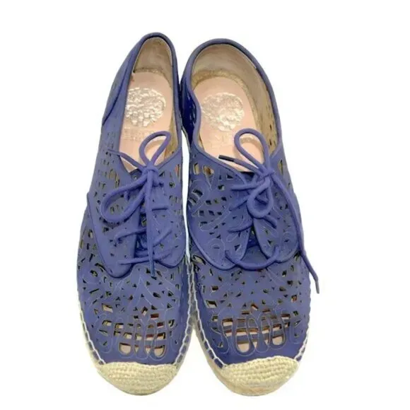 Vince Camuto Navy Blue Pierced Leather Lace Espadrilles Shoes Flats Loafers 8.5