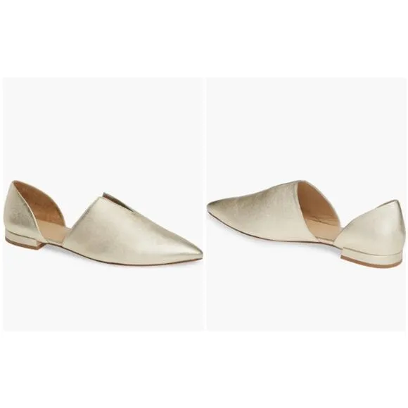 Vince Darlington Leather Gold Sparkle d'Orsay Flats Pointed Toe Italian Size 9M