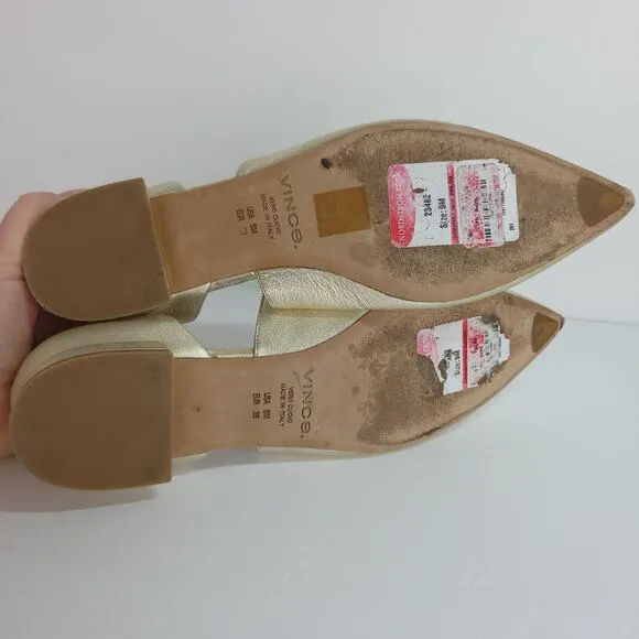 Vince Darlington Leather Gold Sparkle d'Orsay Flats Pointed Toe Italian Size 9M