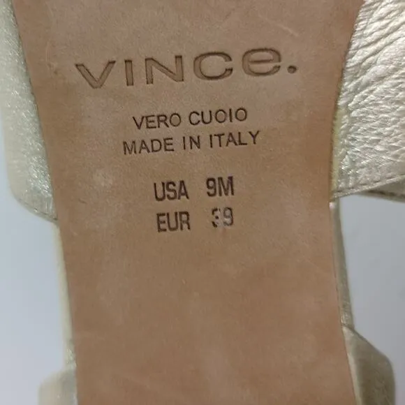 Vince Darlington Leather Gold Sparkle d'Orsay Flats Pointed Toe Italian Size 9M