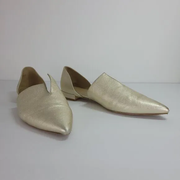 Vince Darlington Leather Gold Sparkle d'Orsay Flats Pointed Toe Italian Size 9M