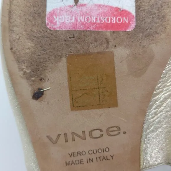 Vince Darlington Leather Gold Sparkle d'Orsay Flats Pointed Toe Italian Size 9M