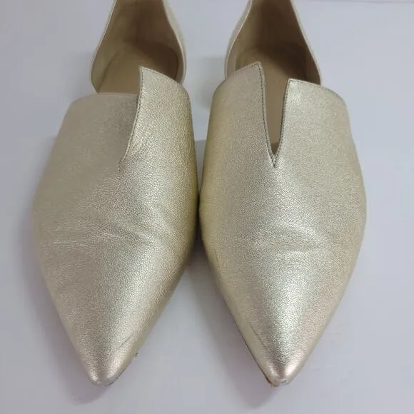 Vince Darlington Leather Gold Sparkle d'Orsay Flats Pointed Toe Italian Size 9M