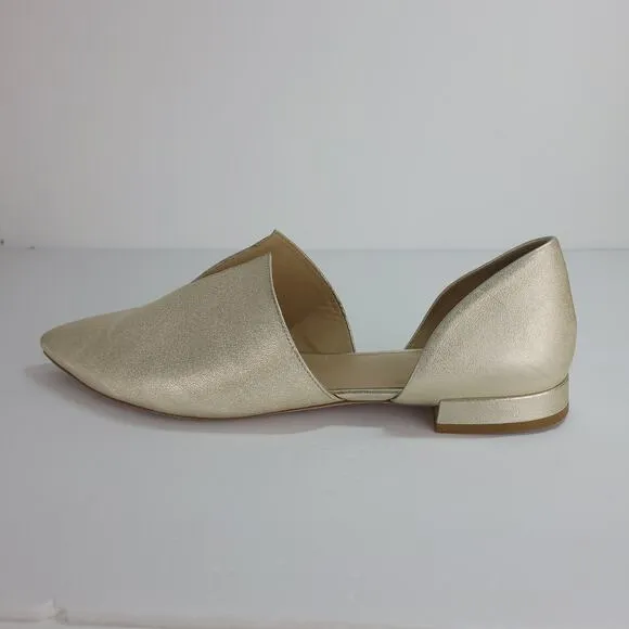 Vince Darlington Leather Gold Sparkle d'Orsay Flats Pointed Toe Italian Size 9M
