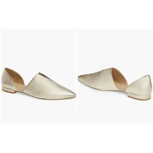 Vince Darlington Leather Gold Sparkle d'Orsay Flats Pointed Toe Italian Size 9M