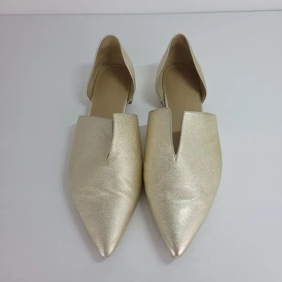 Vince Darlington Leather Gold Sparkle d'Orsay Flats Pointed Toe Italian Size 9M