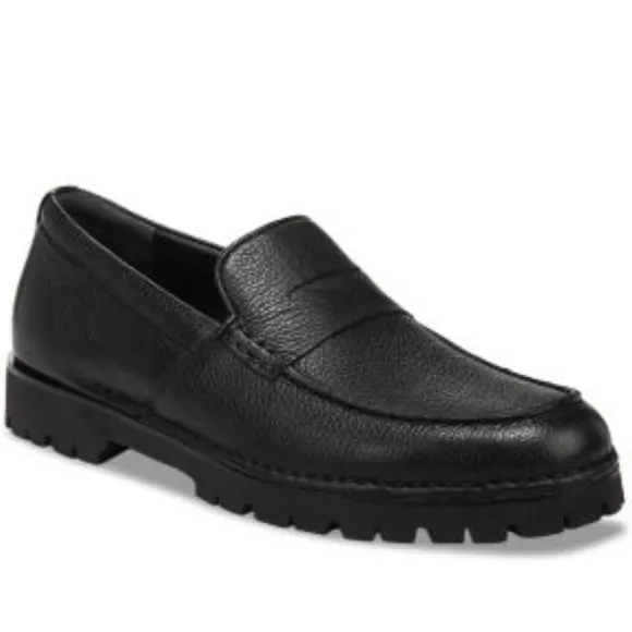 Vince Judd Men’s Black Pebbled Leather Lug Sole Penny Loafers Size 13