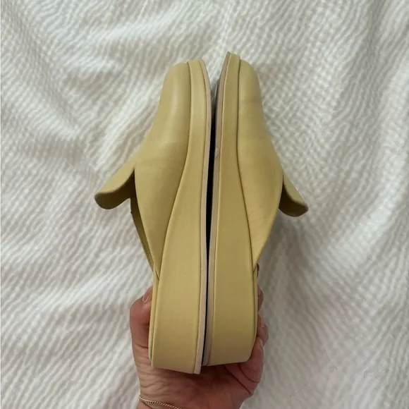 Vince Raquel Cashew Beige Leather Square Toe Minimalist Clog Mules
