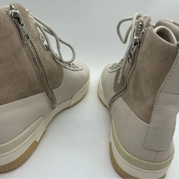 Vince Rowan Suede/Leather High-Top Minimalist Sneakers Boots Cream Khaki Sz 9.5