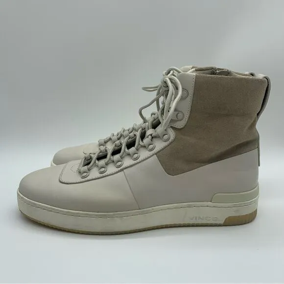 Vince Rowan Suede/Leather High-Top Minimalist Sneakers Boots Cream Khaki Sz 9.5