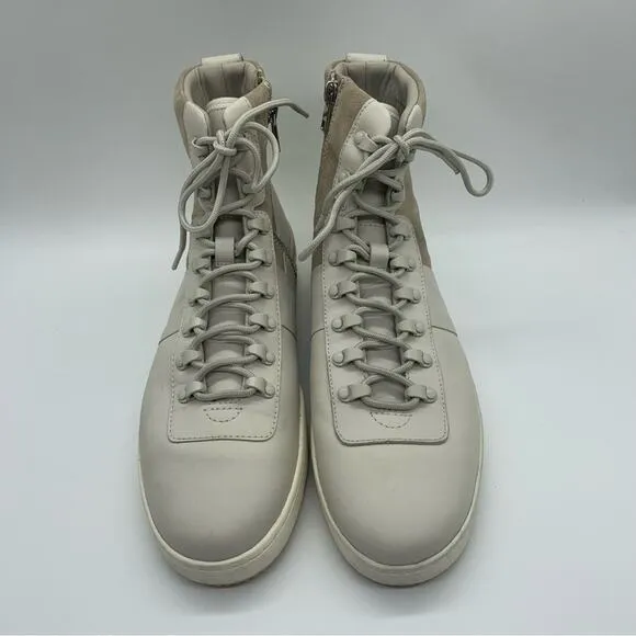Vince Rowan Suede/Leather High-Top Minimalist Sneakers Boots Cream Khaki Sz 9.5