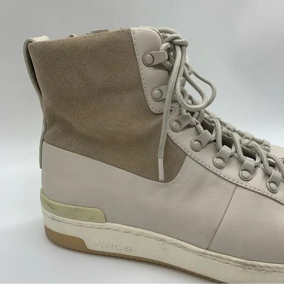 Vince Rowan Suede/Leather High-Top Minimalist Sneakers Boots Cream Khaki Sz 9.5
