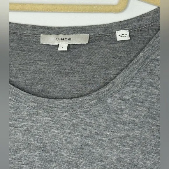Vince Scoop Neck Grey T-Shirt Dress – Side Tie, Size Large