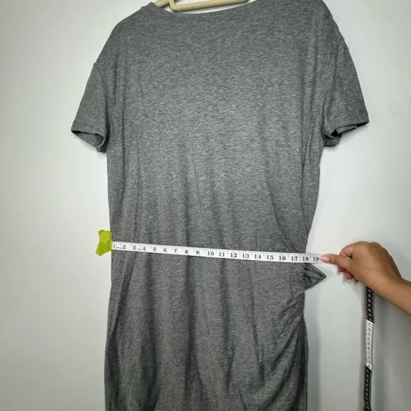 Vince Scoop Neck Grey T-Shirt Dress – Side Tie, Size Large