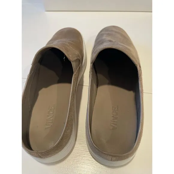 Vince Verrell Slip On Suede Mule Sneakers Low Back Tan Woodsmoke Sz 6.5 Neutral