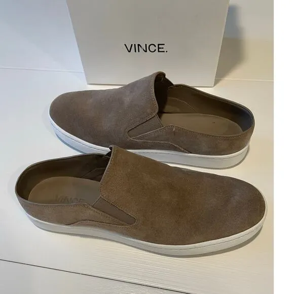 Vince Verrell Slip On Suede Mule Sneakers Low Back Tan Woodsmoke Sz 6.5 Neutral