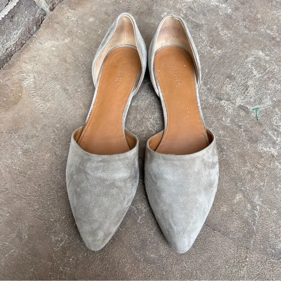 Vince Women’s Nina D’Orsay Gray Suede Flat Slip On Shoe Sz 9.5