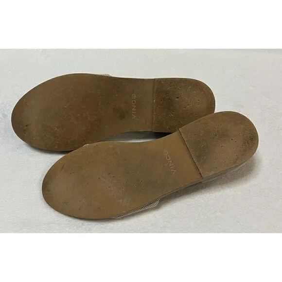VINCE Womens Sandals Size 8.5 Canvas Suede Open Toe Open Side Flats Beige