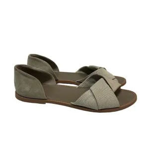 VINCE Womens Sandals Size 8.5 Canvas Suede Open Toe Open Side Flats Beige