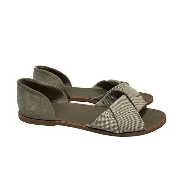 VINCE Womens Sandals Size 8.5 Canvas Suede Open Toe Open Side Flats Beige