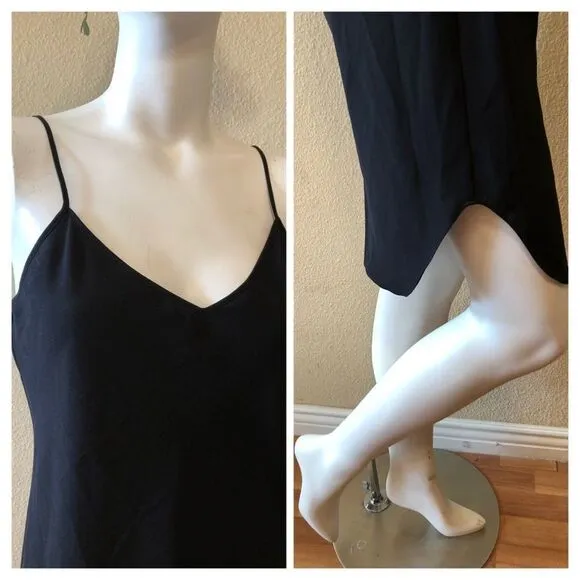 Vince 100% Silk V Neck Black Cami Dress Sz Small