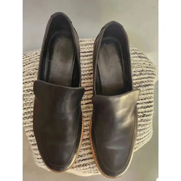 Vince Zeta Platform Leather Loafers Black Womens Size 8.