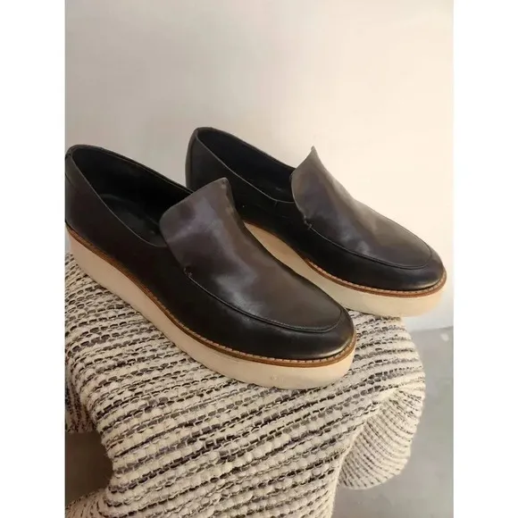 Vince Zeta Platform Leather Loafers Black Womens Size 8.