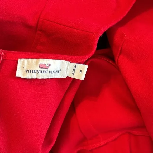 Vineyard Vines red ruffle flutter sleeve a-line sheath dress sz 8