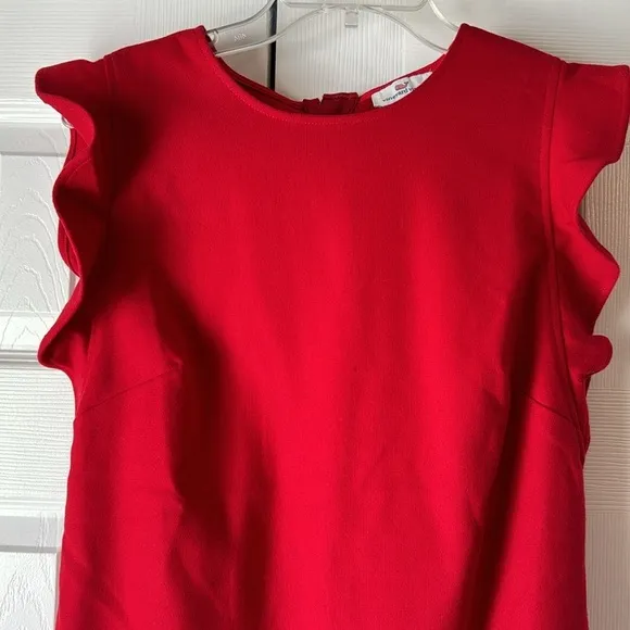 Vineyard Vines red ruffle flutter sleeve a-line sheath dress sz 8