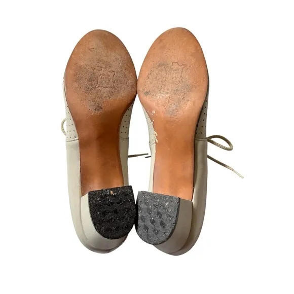 Vintage 50s/60s leather granny shoes, heeled loafers, lace up