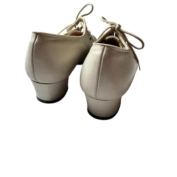 Vintage 50s/60s leather granny shoes, heeled loafers, lace up