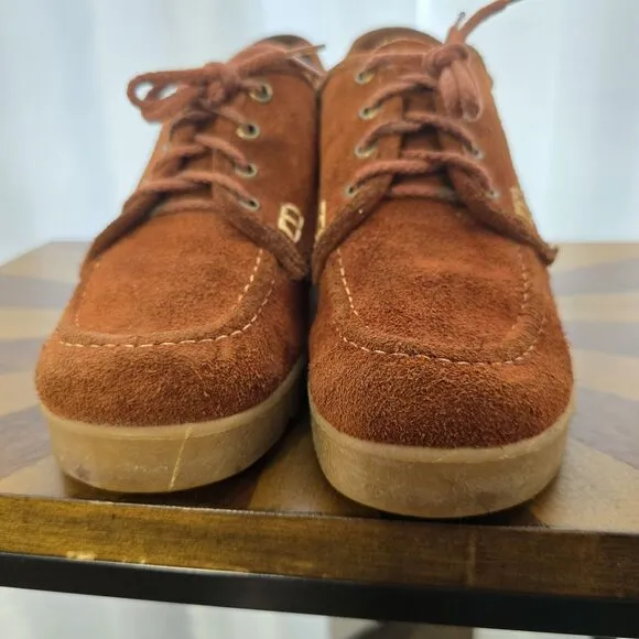 Vintage 60s 70s Platform Chunky Loafers Hippie Boho Brown Rust Suede Leather US8