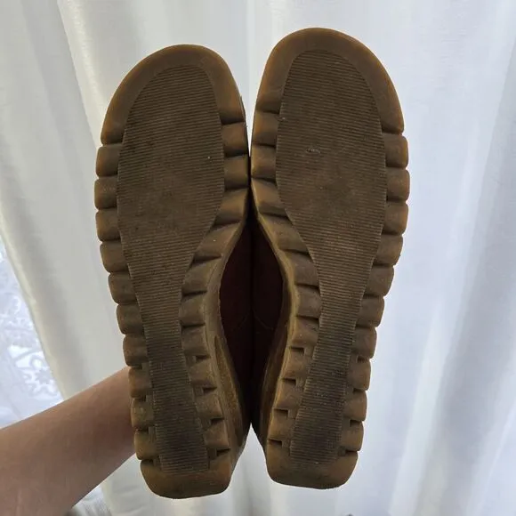 Vintage 60s 70s Platform Chunky Loafers Hippie Boho Brown Rust Suede Leather US8
