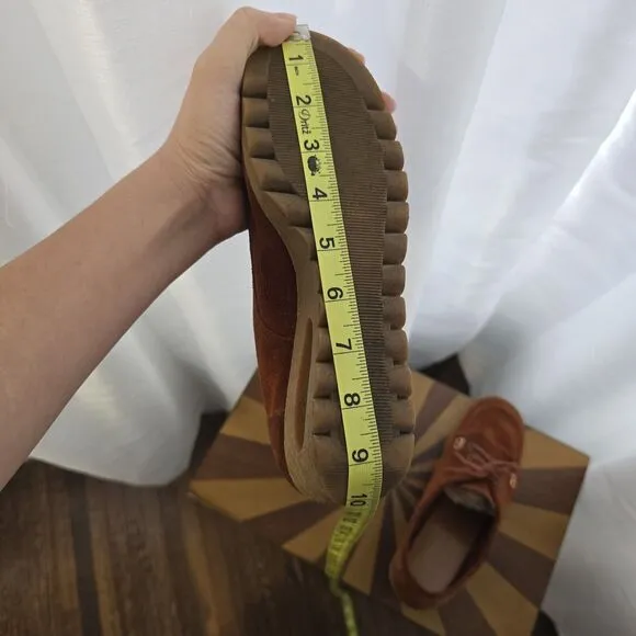 Vintage 60s 70s Platform Chunky Loafers Hippie Boho Brown Rust Suede Leather US8