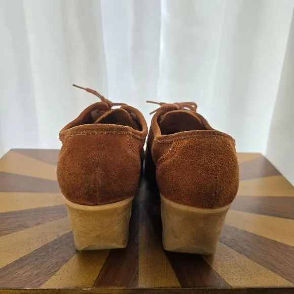 Vintage 60s 70s Platform Chunky Loafers Hippie Boho Brown Rust Suede Leather US8