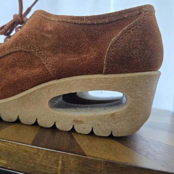 Vintage 60s 70s Platform Chunky Loafers Hippie Boho Brown Rust Suede Leather US8