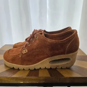 Vintage 60s 70s Platform Chunky Loafers Hippie Boho Brown Rust Suede Leather US8