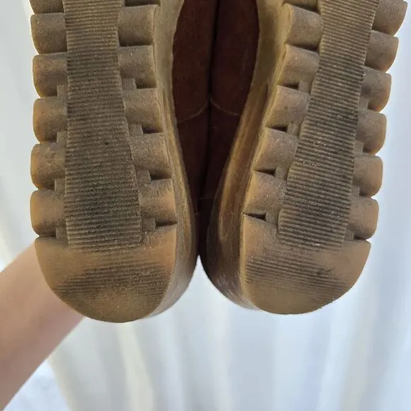 Vintage 60s 70s Platform Chunky Loafers Hippie Boho Brown Rust Suede Leather US8