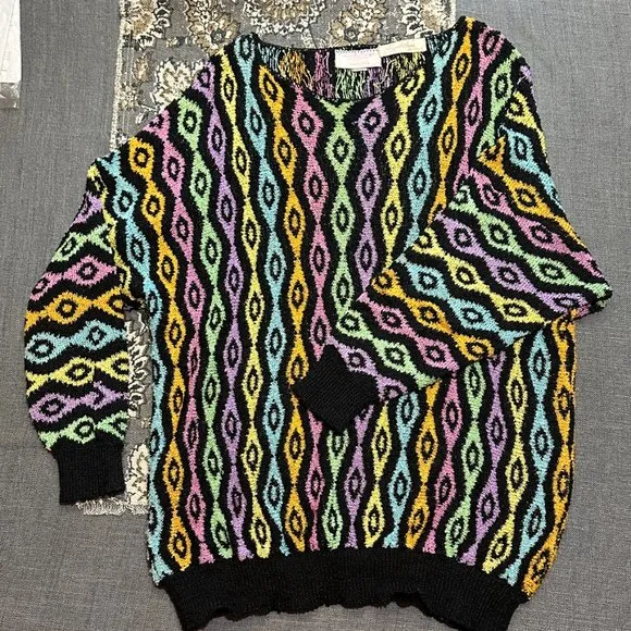 Vintage 80's French Rags Hand-Loomed Batwing Boyfriend Sweater