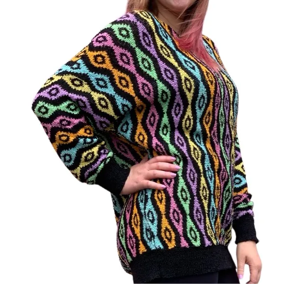 Vintage 80's French Rags Hand-Loomed Batwing Boyfriend Sweater