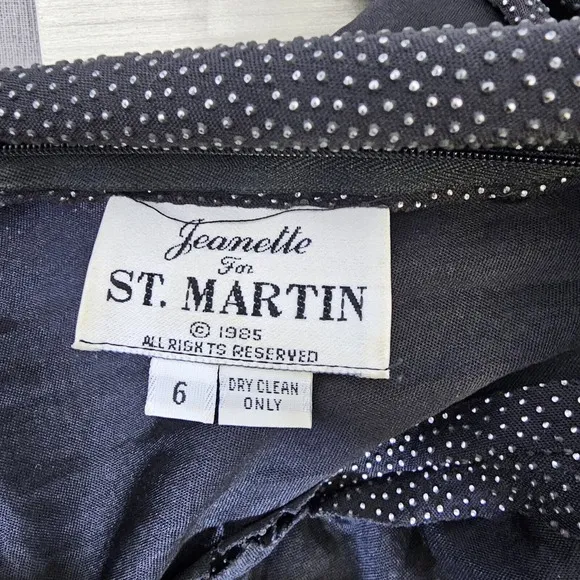 Vintage 80s Jeanette Kastenberg St. Martin Black Studded Draped Evening Dress