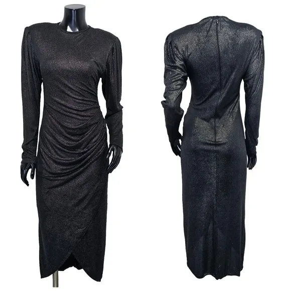 Vintage 80s Jeanette Kastenberg St. Martin Black Studded Draped Evening Dress
