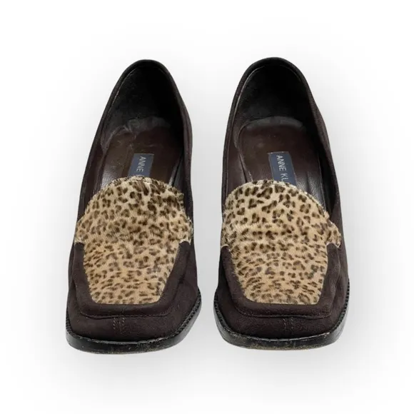 Vintage 90’s: Anne Klein II 𖦹 Calf Hair Heeled Loafers 𖦹 Leopard Print Suede