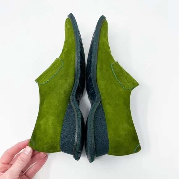 Vintage 90s Armando Pollini Green Suede Square Toe Loafers Women's Size 39.5 EUC