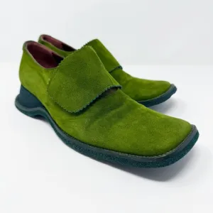 Vintage 90s Armando Pollini Green Suede Square Toe Loafers Women's Size 39.5 EUC
