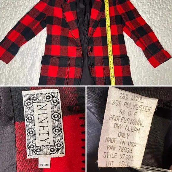 Vintage 90s Buffalo Plaid Wool Blend Skirt Suit Matching Set Ninety Made in USA