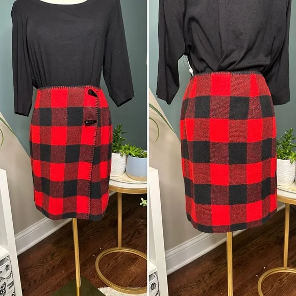 Vintage 90s Buffalo Plaid Wool Blend Skirt Suit Matching Set Ninety Made in USA